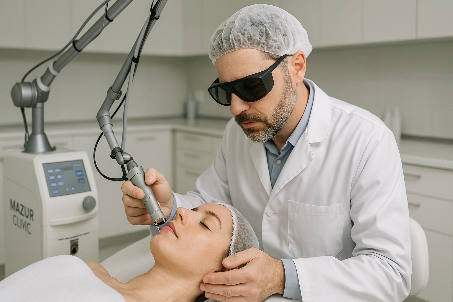 Zabieg laserem frakcyjnym wykonywany na twarzy pacjentki w Mazur Clinic w Kaliszu